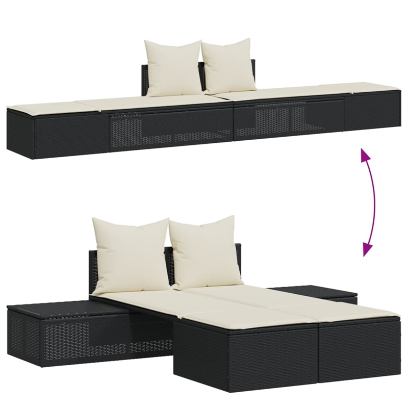 vidaXL Double Sun Lounger in Black and Cream