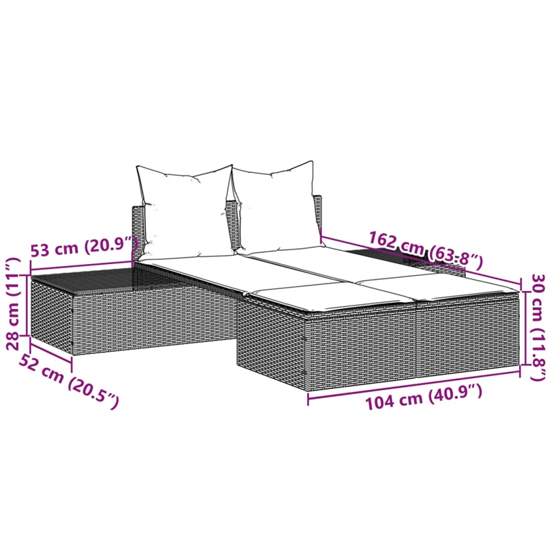 vidaXL Double Sun Lounger in Black and Cream