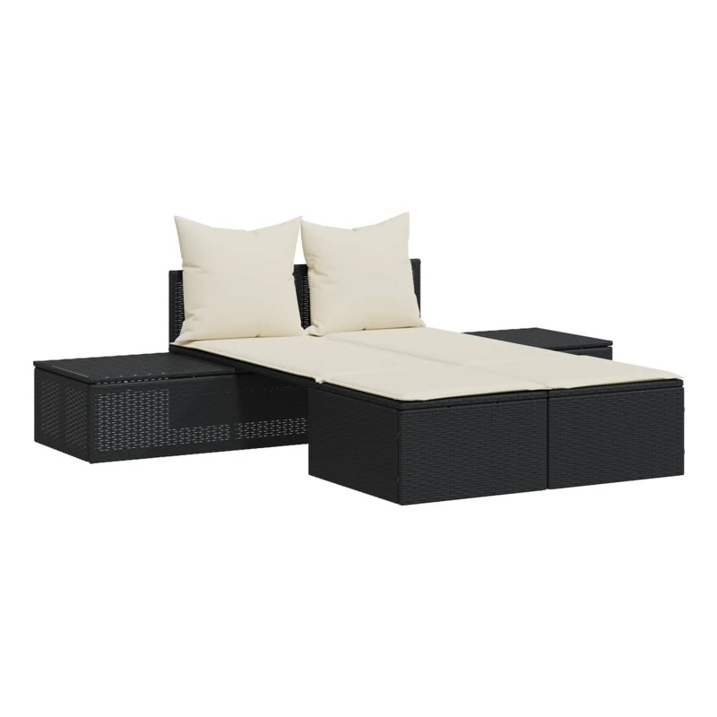 vidaXL Double Sun Lounger in Black and Cream
