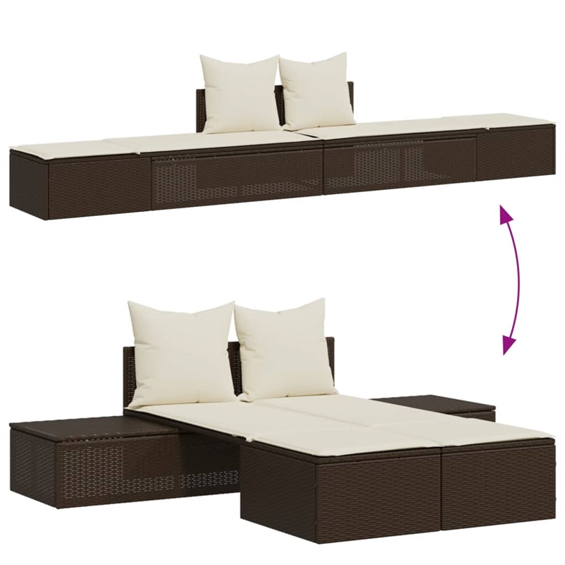 vidaXL Double Sun Lounger in Brown and Cream White