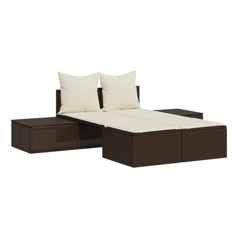 vidaXL Double Sun Lounger in Brown and Cream White