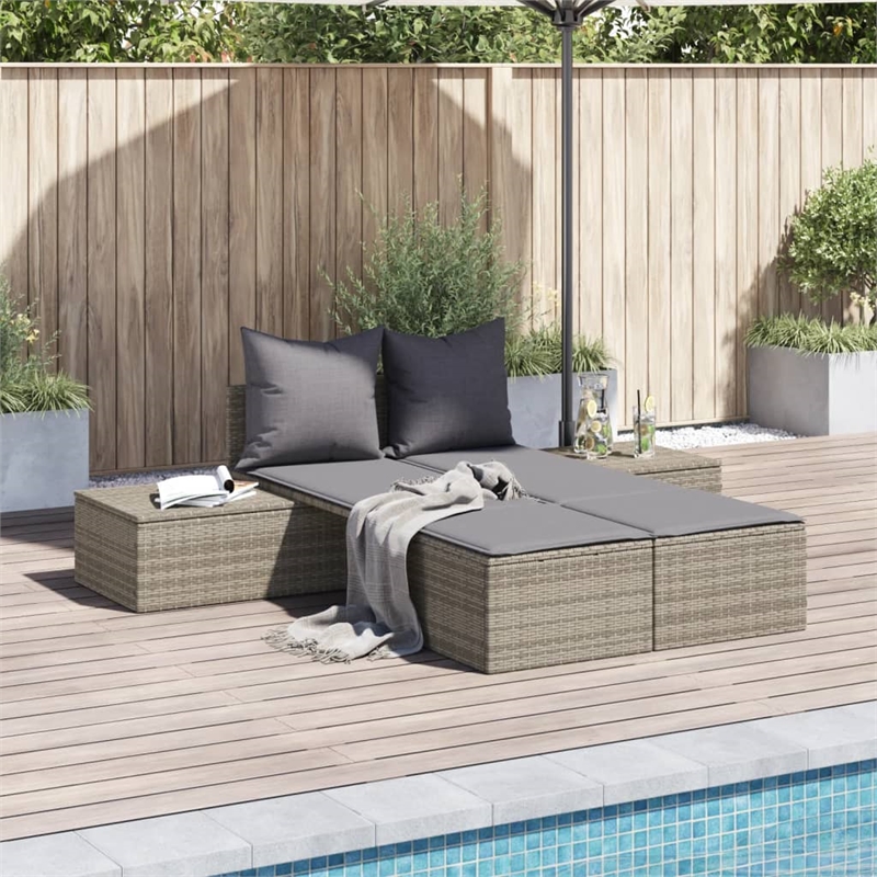 vidaXL PE Rattan Steel Double Sun Lounger in Gray