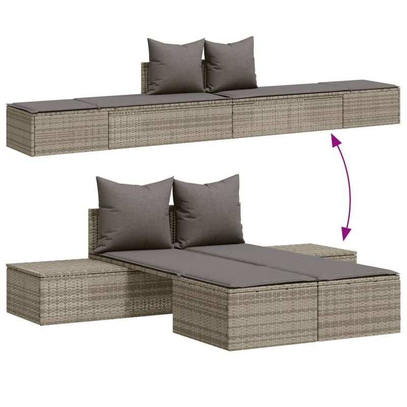vidaXL PE Rattan Steel Double Sun Lounger in Gray
