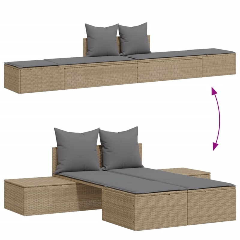 vidaXL PE Rattan Steel Polyester Double Sun Lounger in Beige