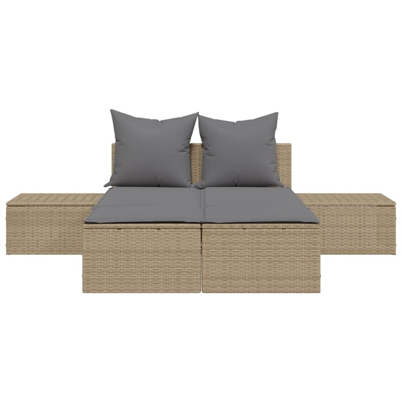 vidaXL PE Rattan Steel Polyester Double Sun Lounger in Beige