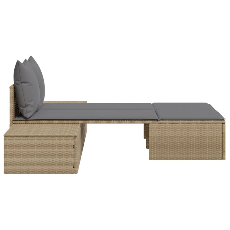 vidaXL PE Rattan Steel Polyester Double Sun Lounger in Beige