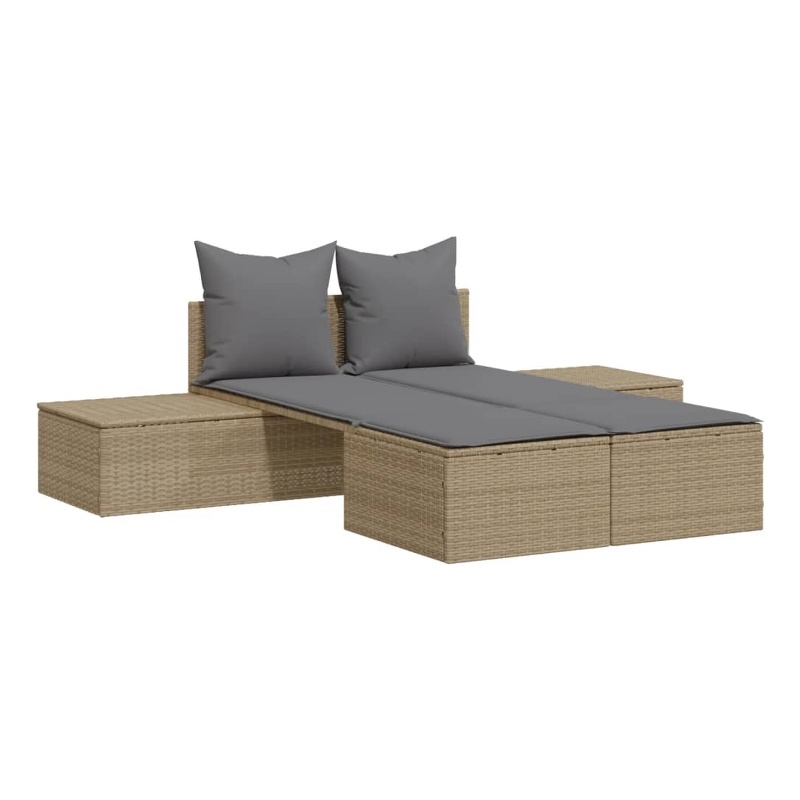vidaXL PE Rattan Steel Polyester Double Sun Lounger in Beige