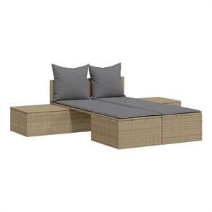 vidaXL PE Rattan Steel Polyester Double Sun Lounger in Beige