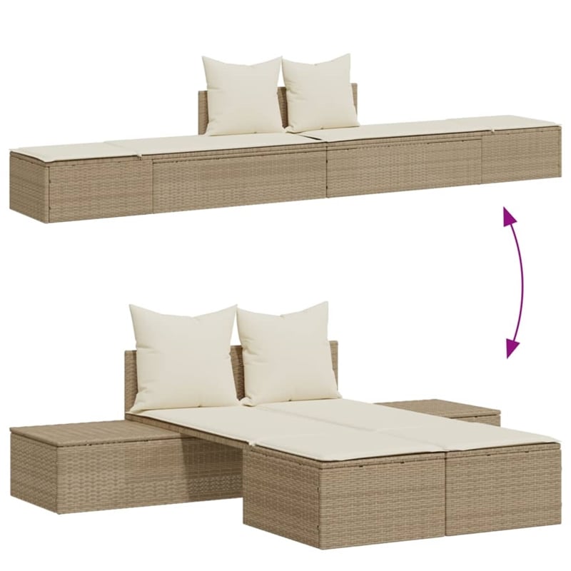 vidaXL Poly Rattan Steel Double Sun Lounger in Beige