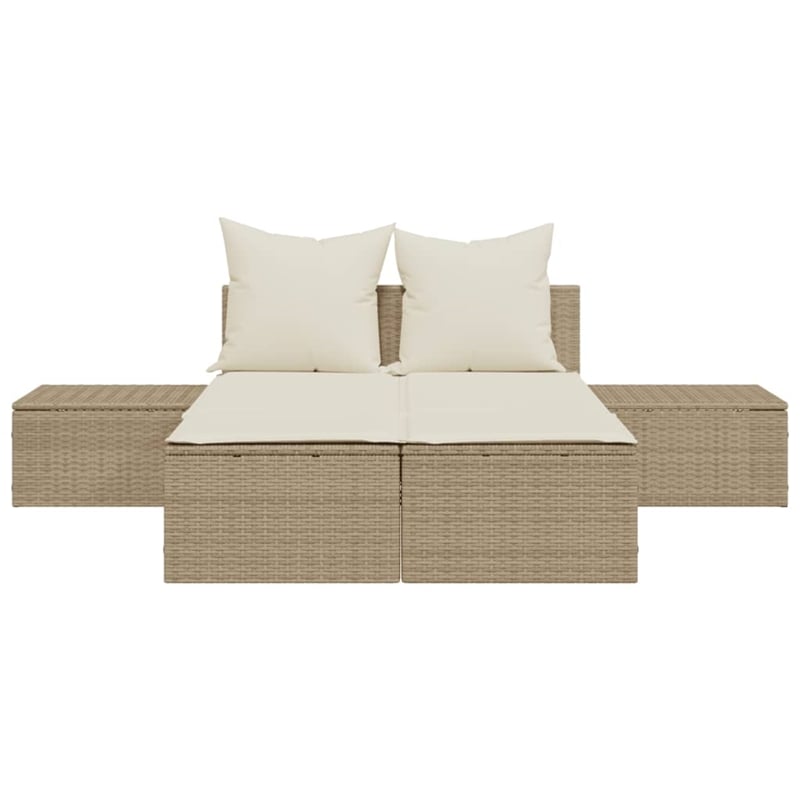 vidaXL Poly Rattan Steel Double Sun Lounger in Beige