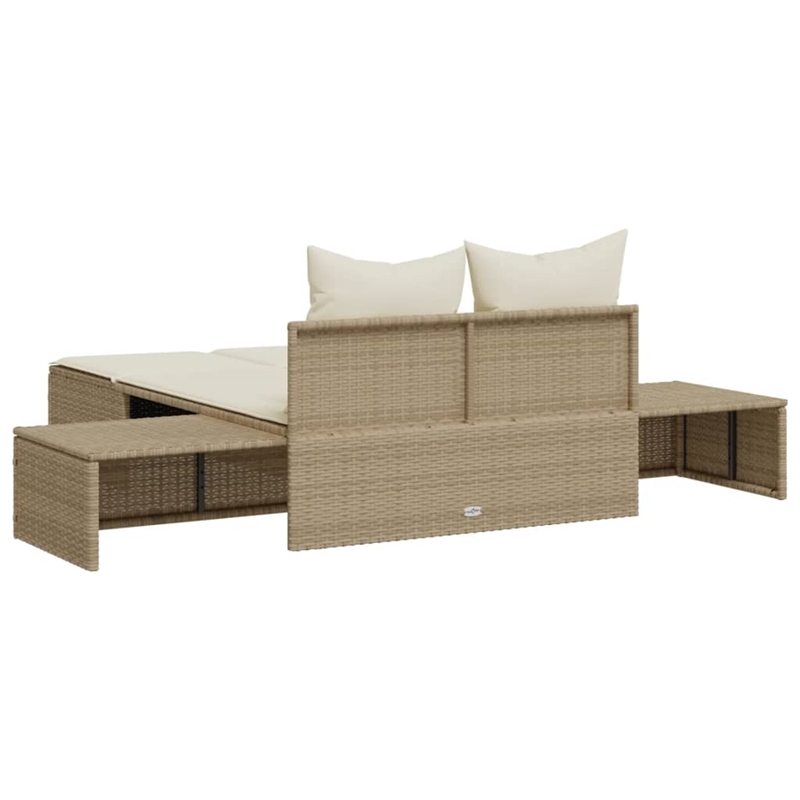 vidaXL Poly Rattan Steel Double Sun Lounger in Beige