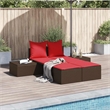 vidaXL Patio Double Sun Lounger w/ Red Cushions in Brown