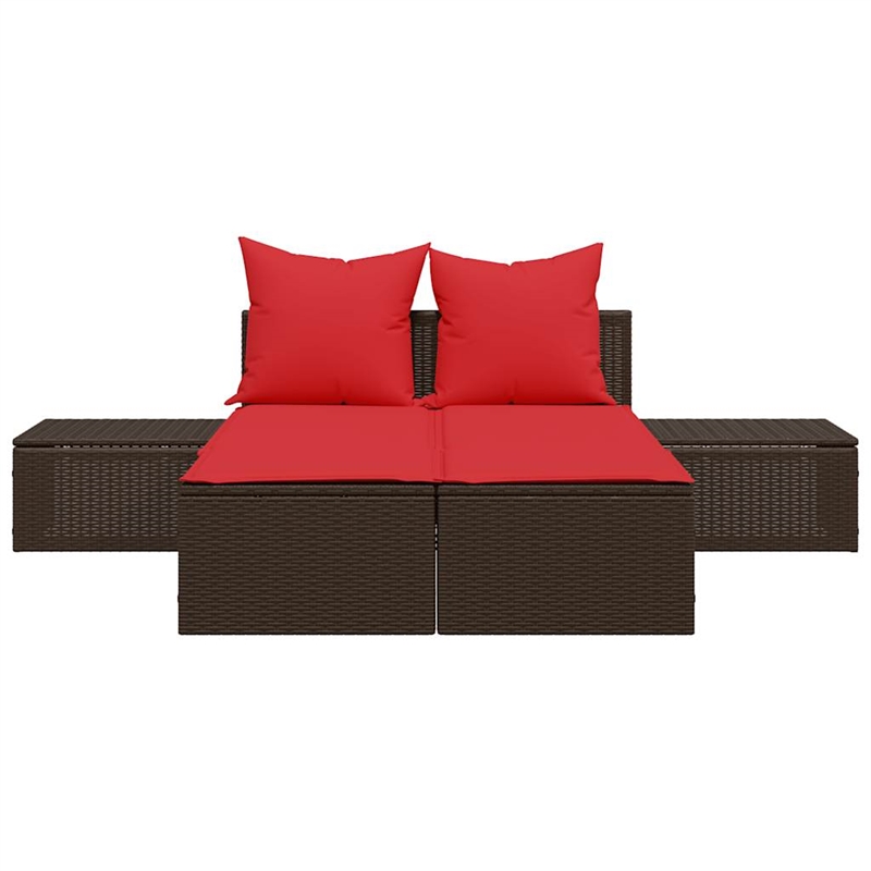 vidaXL Patio Double Sun Lounger w/ Red Cushions in Brown