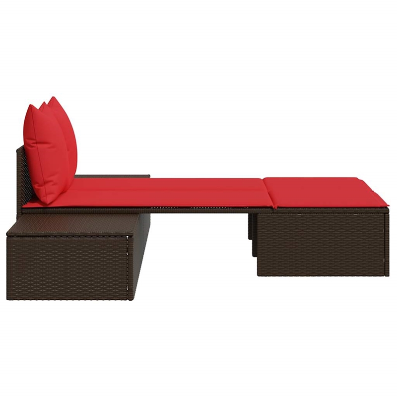 vidaXL Patio Double Sun Lounger w/ Red Cushions in Brown