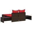 vidaXL Patio Double Sun Lounger w/ Red Cushions in Brown