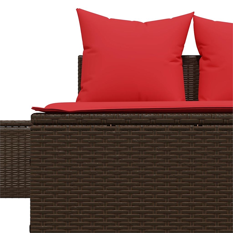 vidaXL Patio Double Sun Lounger w/ Red Cushions in Brown