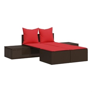 vidaXL Patio Double Sun Lounger w/ Red Cushions in Brown