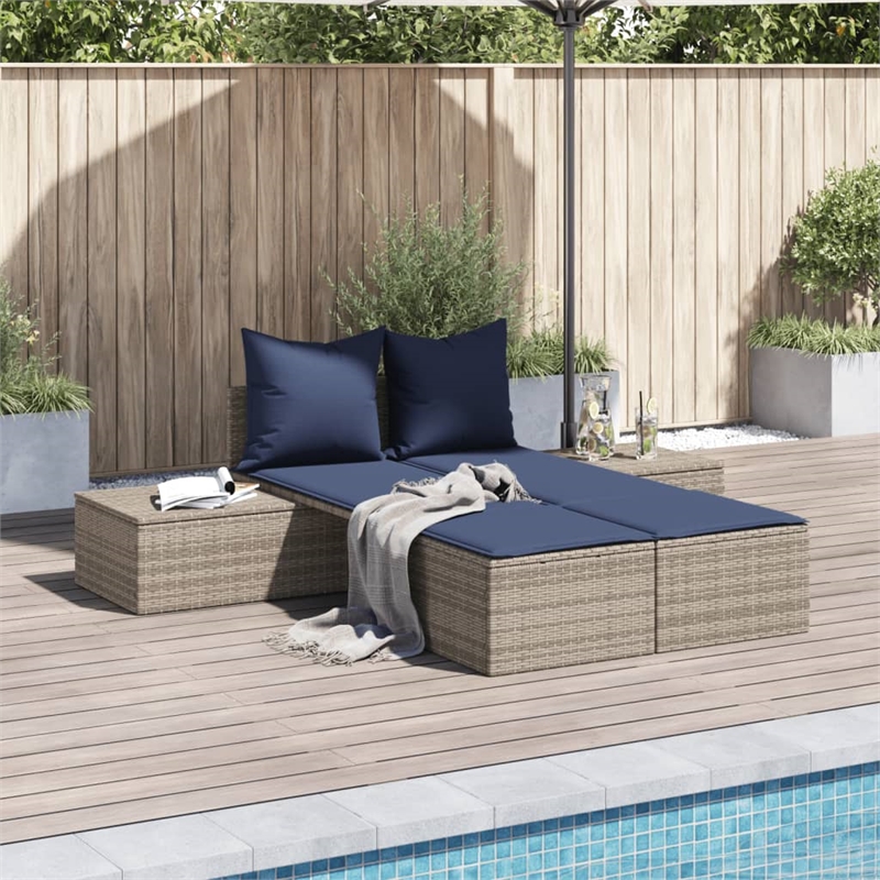 vidaXL Double Sun Lounger in Gray and Navy Blue