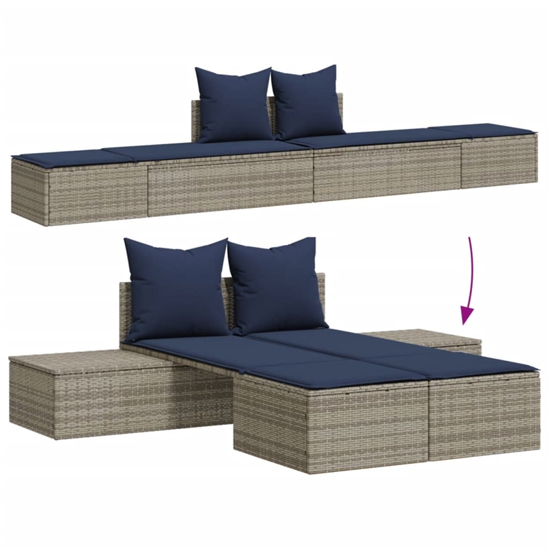 vidaXL Double Sun Lounger in Gray and Navy Blue