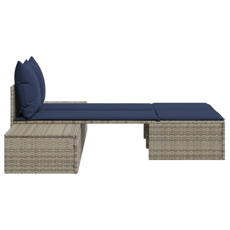 vidaXL Double Sun Lounger in Gray and Navy Blue