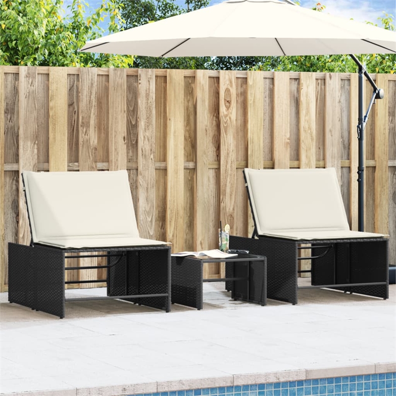 vidaXL PE Rattan Standard Sun Lounger w/ Armrests in Black