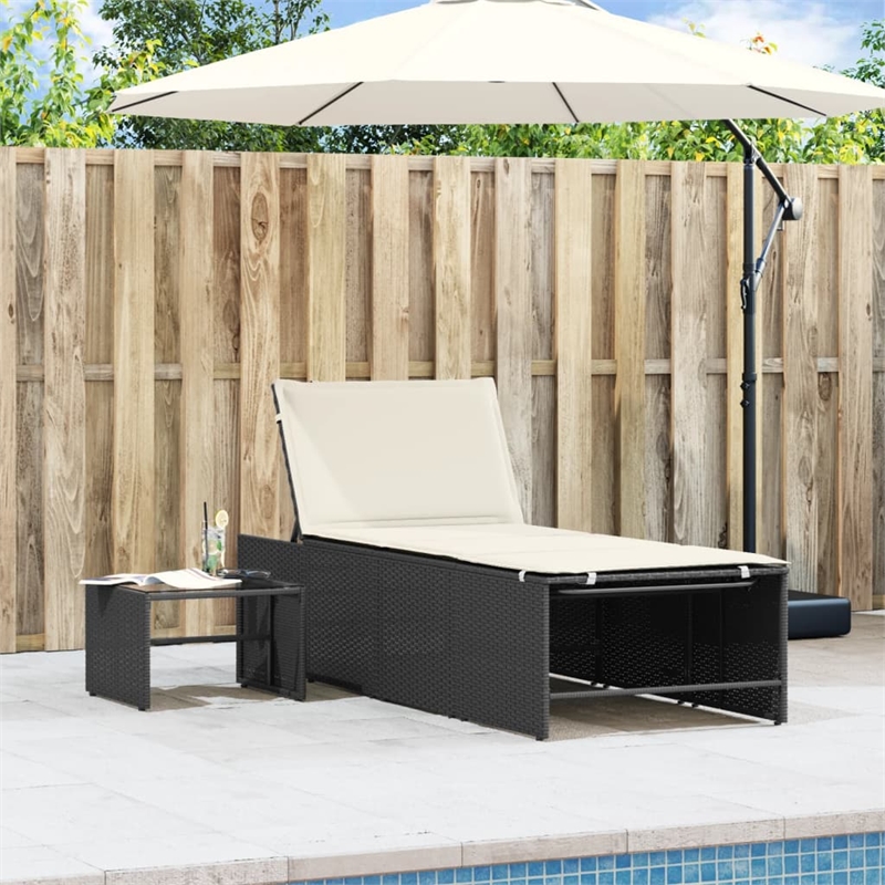 vidaXL PE Rattan Standard Sun Lounger w/ Armrests in Black
