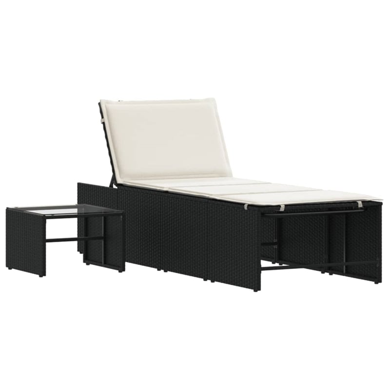 vidaXL PE Rattan Standard Sun Lounger w/ Armrests in Black