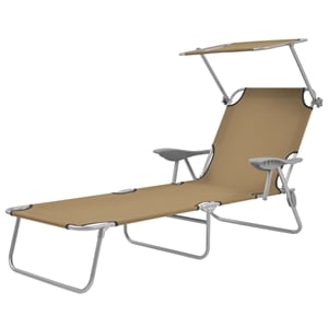 vidaXL Powder-Coated Steel Medium Sunlounger w/ Oxford Fabric in Taupe