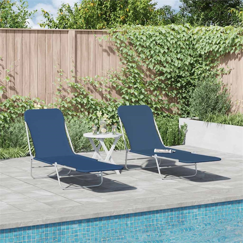 vidaXL Powder-Coated Steel Sunlounger Set of 2 Standard Foldable in Blue