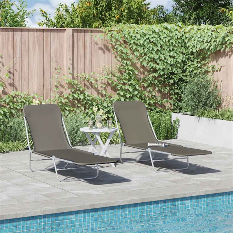 vidaXL Powder-Coated Steel Sunlounger Set of 2 Standard in Gray