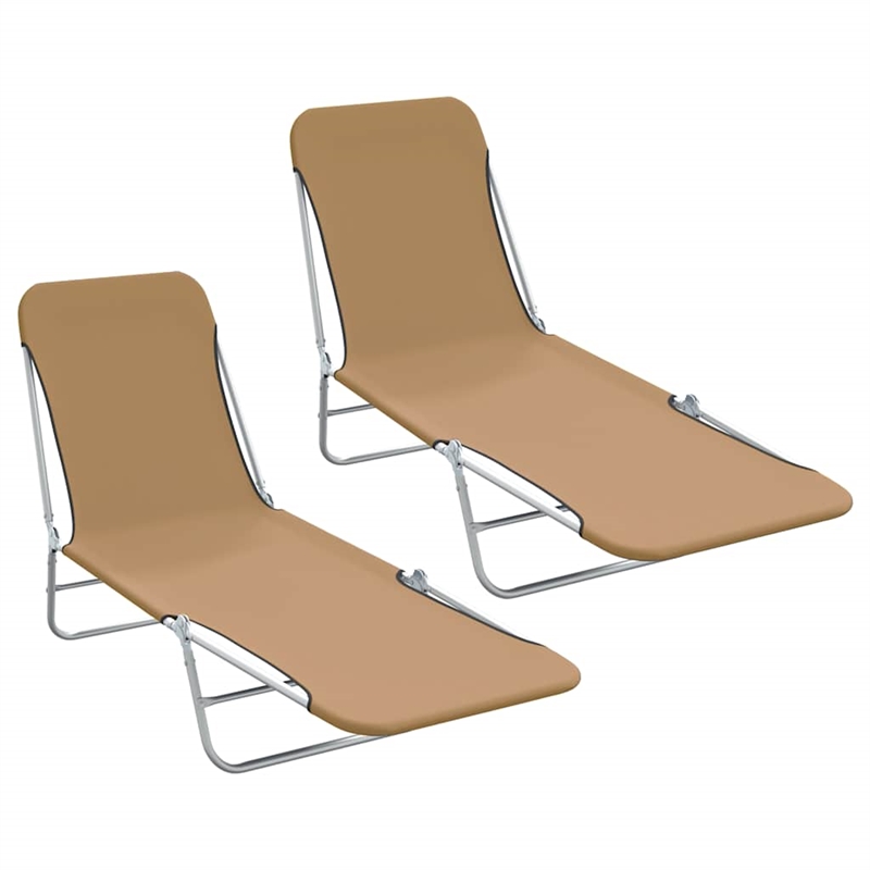 vidaXL Powder-Coated Steel Sunlounger Set of 2 Standard in Taupe