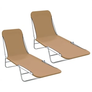 vidaXL Powder-Coated Steel Sunlounger Set of 2 Standard in Taupe