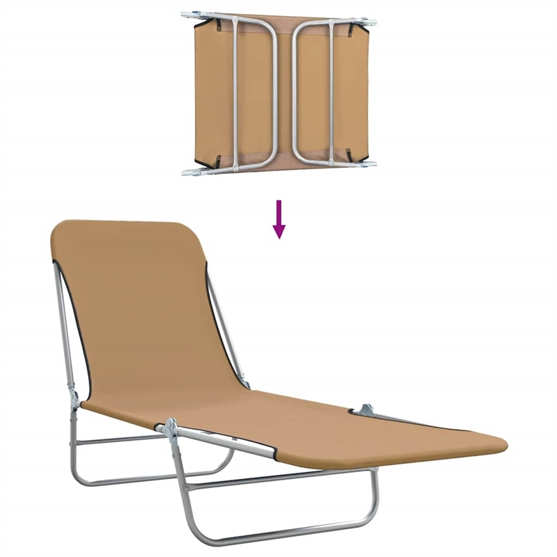 vidaXL Powder-Coated Steel Sunlounger Set of 2 Standard in Taupe