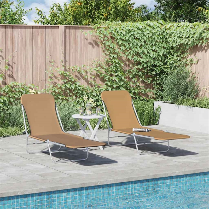 vidaXL Powder-Coated Steel Sunlounger Set of 2 Standard in Taupe