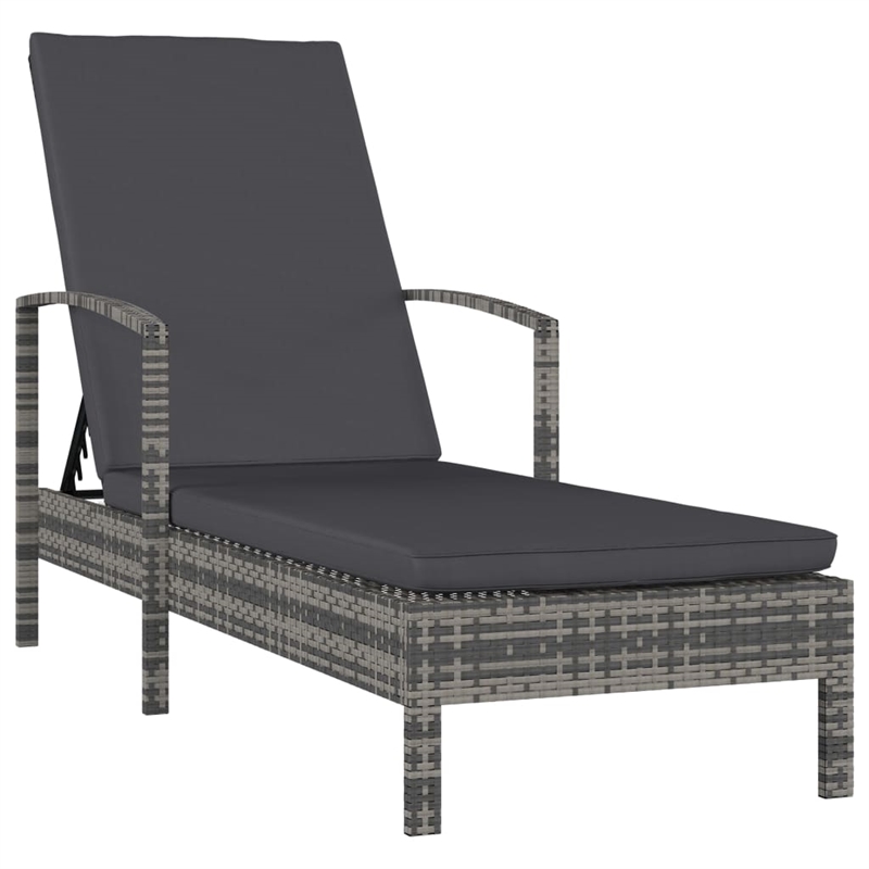 vidaXL PE Rattan Sun Lounger Large Adjustable Backrest in Gray