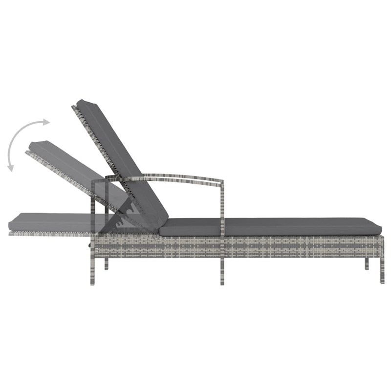 vidaXL PE Rattan Sun Lounger Large Adjustable Backrest in Gray