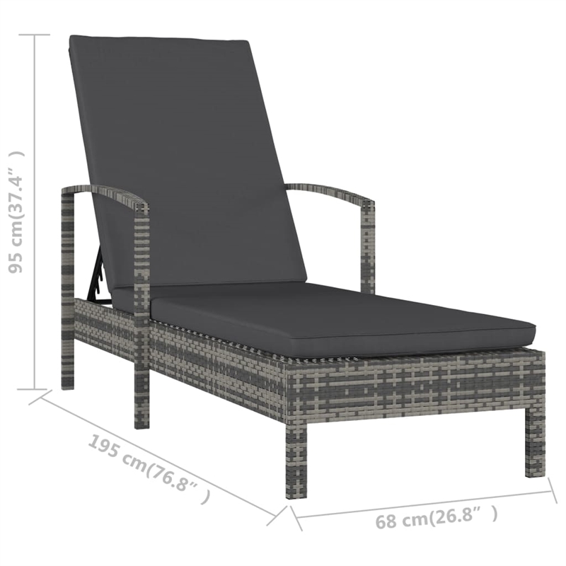 vidaXL PE Rattan Sun Lounger Large Adjustable Backrest in Gray