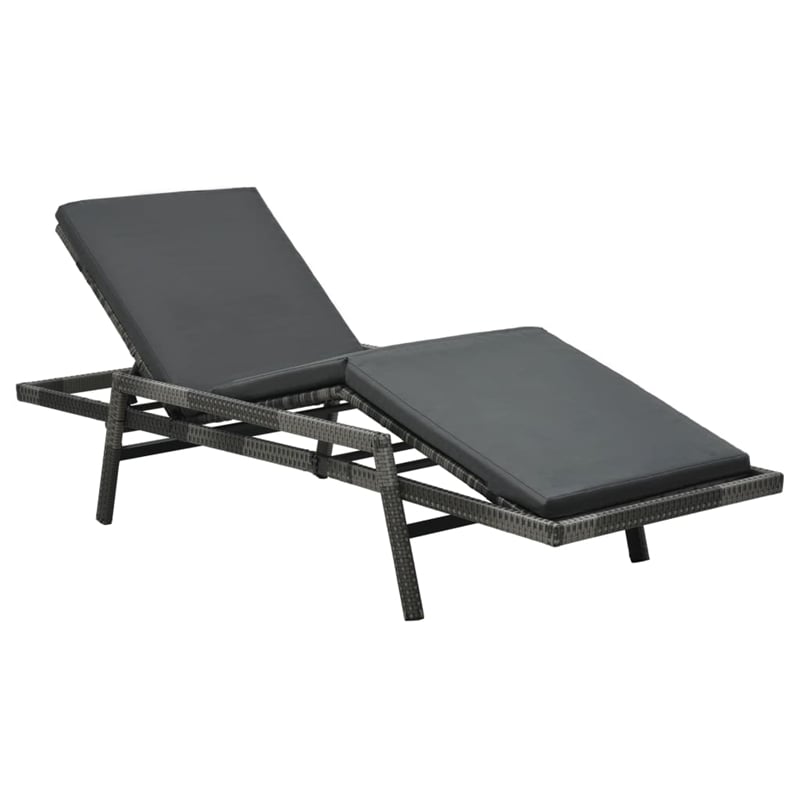 vidaXL PE Rattan Sunlounger Standard Adjustable Footrests in Gray
