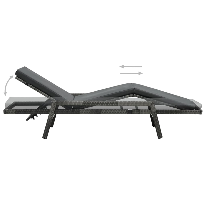 vidaXL PE Rattan Sunlounger Standard Adjustable Footrests in Gray