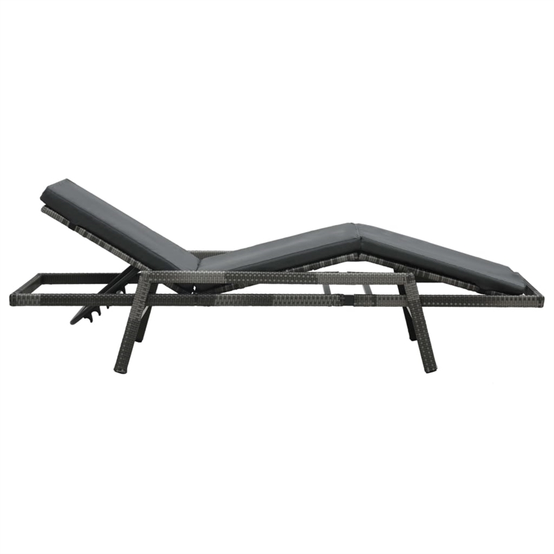vidaXL PE Rattan Sunlounger Standard Adjustable Footrests in Gray