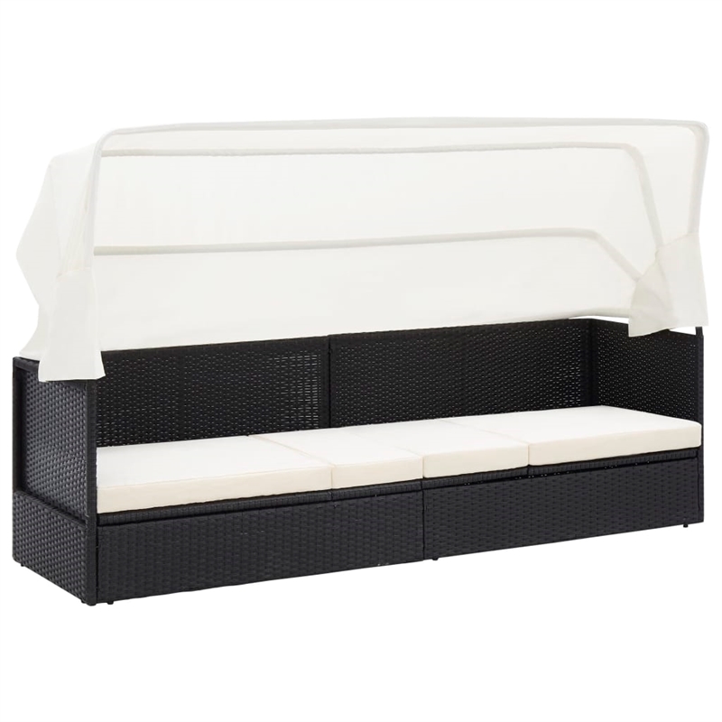 vidaXL PE Rattan Garden Sofa Large Foldable in Black