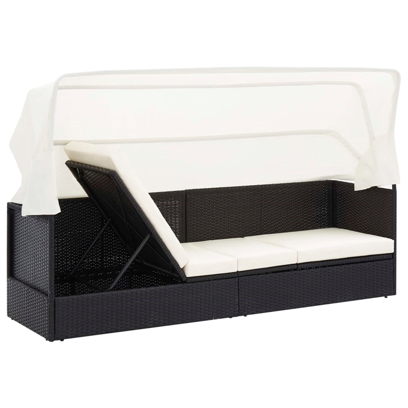 vidaXL PE Rattan Garden Sofa Large Foldable in Black
