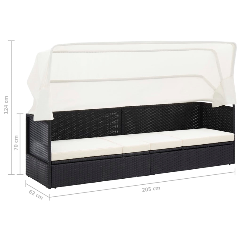vidaXL PE Rattan Garden Sofa Large Foldable in Black