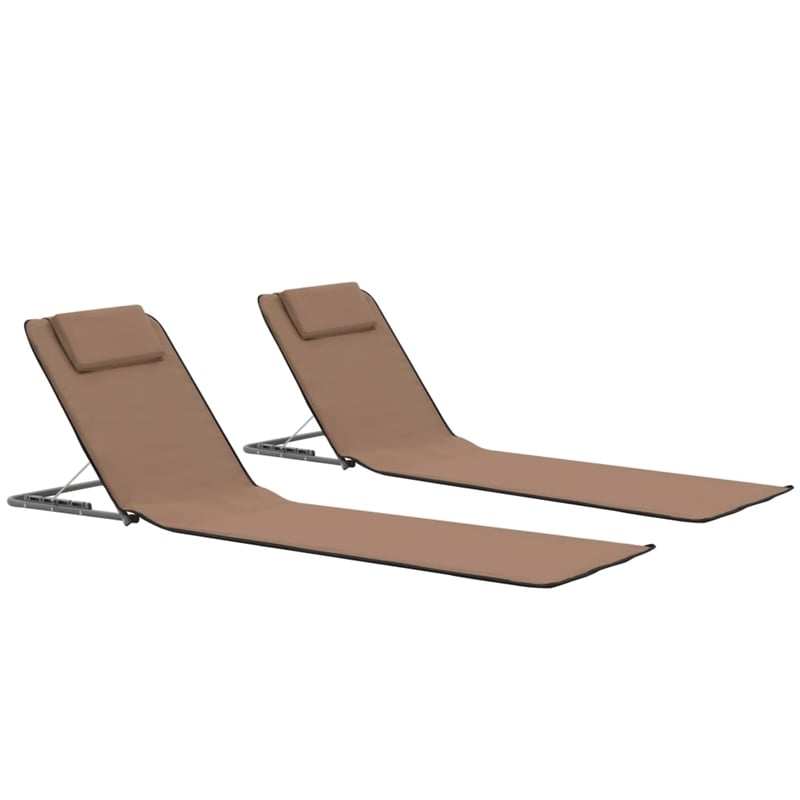 vidaXL Polyester & Steel Beach Chair in Brown (Set of 2)