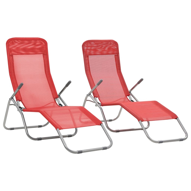 vidaXL Textilene & Steel Sunlounger Set of 2 in Red