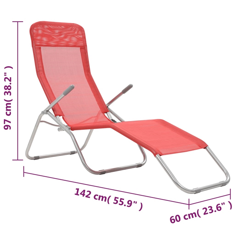 vidaXL Textilene & Steel Sunlounger Set of 2 in Red
