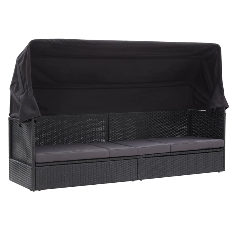 vidaXL PE Rattan Sun Lounger Outdoor Sofa Rectangular in Black