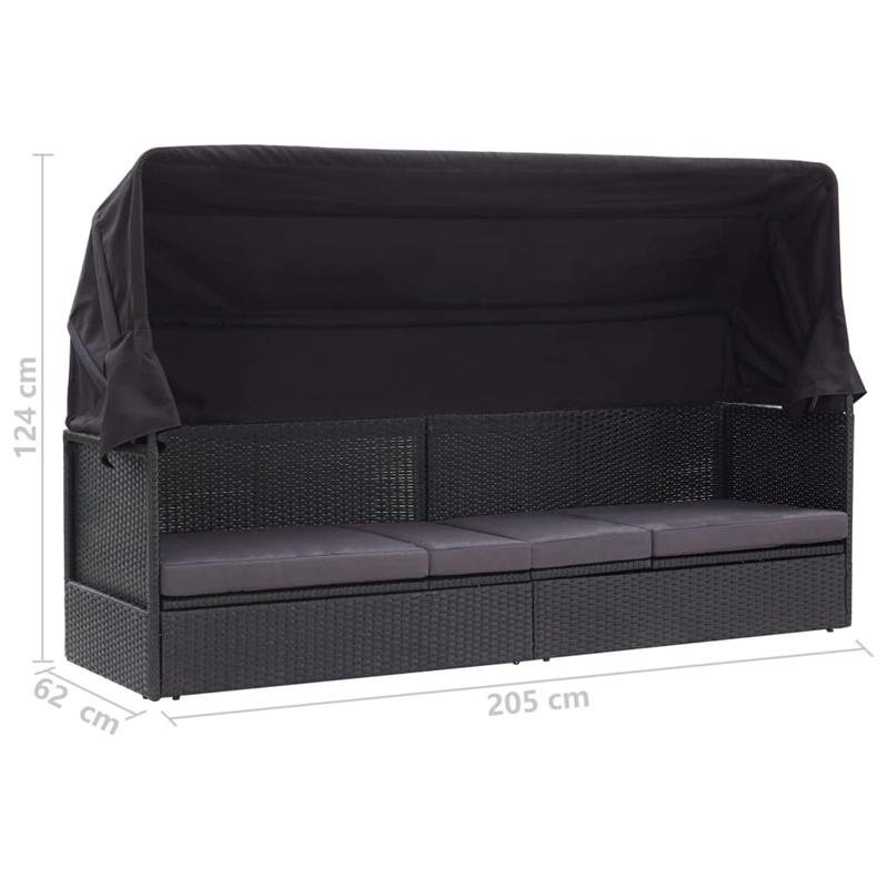 vidaXL PE Rattan Sun Lounger Outdoor Sofa Rectangular in Black