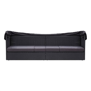 vidaXL PE Rattan Sun Lounger Outdoor Sofa Rectangular in Black