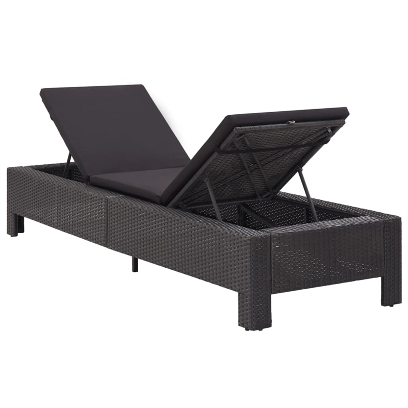 vidaXL PE Rattan Sunbed Large Multi-Position Backrest in Black